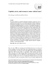 Capitals, assets, and resources some critical issues, by Mike Savage,Alan Warde and Fiona Devine