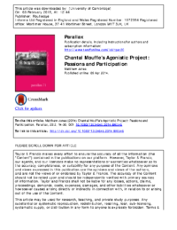 Chantal Mouffe’s Agonistic Project- Passions and Participation, by Matthew Jones