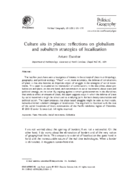 Culture sits in places reﬂections on globalism and subaltern strategies of localization, Arturo Escobar