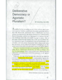 Deliberative Democracy or Agonistic Pluralism, by Chantal Mouffe