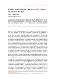 Laclau and Mouffe’s Hegemonic Project- The Story So Far, by Jules Townshend