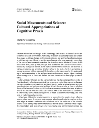 Social Movements and Science Cultural Appropriations of Cognitive Praxis, by Andrew Jamison