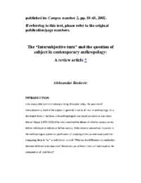 The intersubjective turn and the question of subject in anthropology-a Review-article-by Aleksandar Boskovic