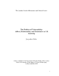 The Politics of Vulnerability- Affect, Relationality and Resistance in UK Austerity – Jacqueline Gibbs