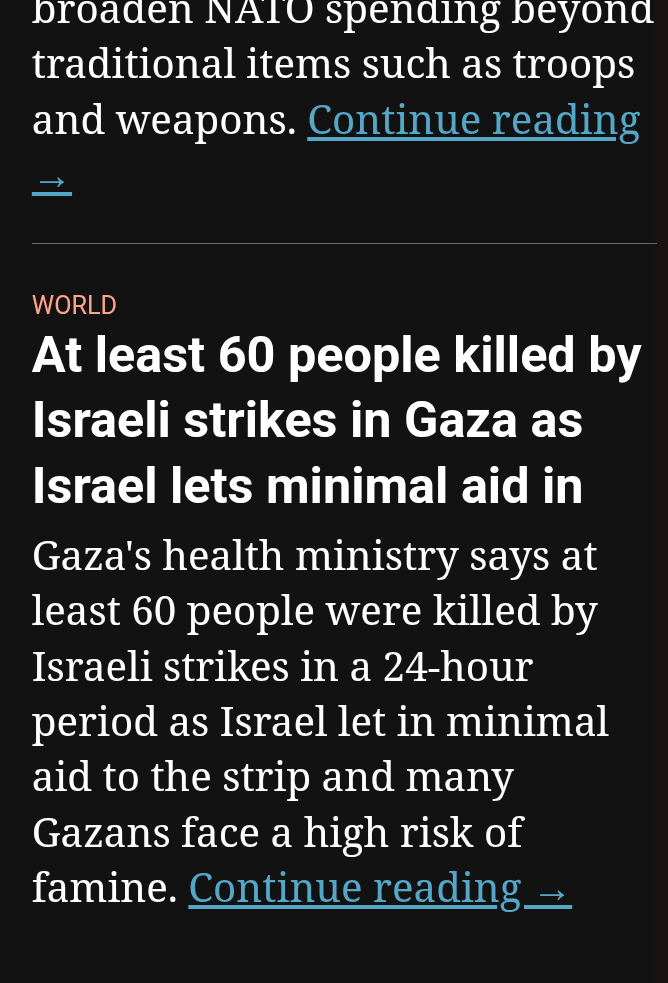 Headline: "At least 60 people killed by Israeli strikes in Gaza as Israel lets minimal aid in"